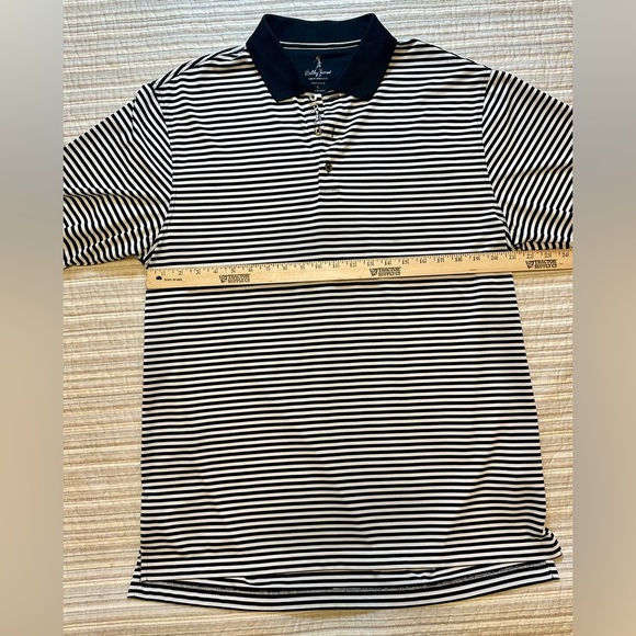 Bobby Jones Performance Golf Polo L Black White Striped Lincoln Logo Embroidered - Picture 2 of 8